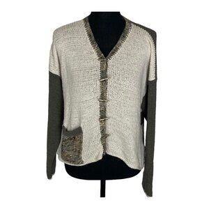 Vtg ANI BARRIE Women Toggle Buttons Sweater 3/4 Sleeve V Neck Sz M Cream 58-16